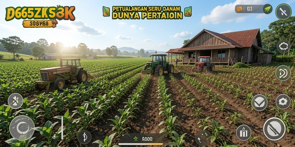 Screenshot gameplay 365ZK menampilkan ladang yang subur dan penuh tanaman.