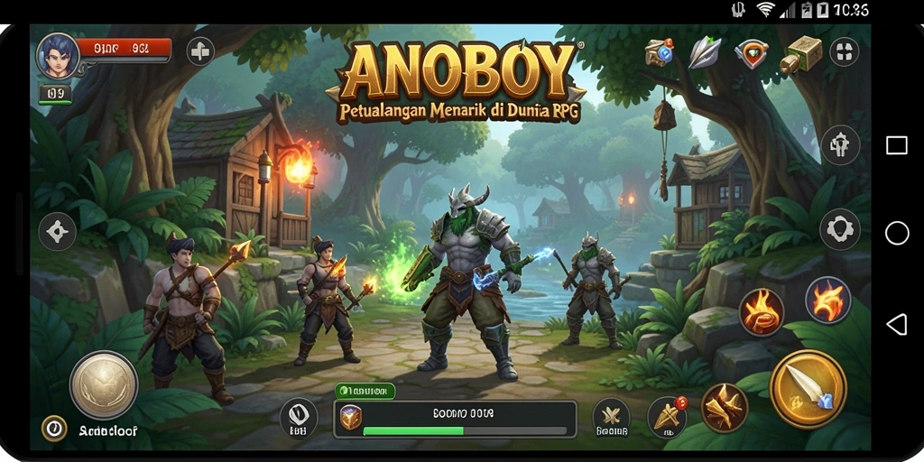 Screenshot ANOBOY menampilkan pertarungan epic di dunia RPG yang memukau.