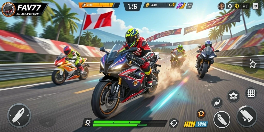 Gameplay balapan motor yang seru dan mendebarkan di FAV77.