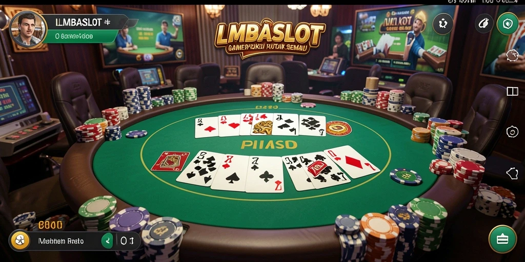 Tampilan gameplay LMBASLOT saat bermain poker online.
