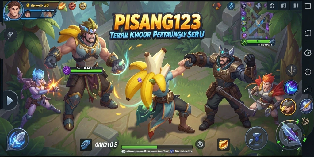 Screenshot gameplay PISANG123 menampilkan pertarungan tim yang intens.